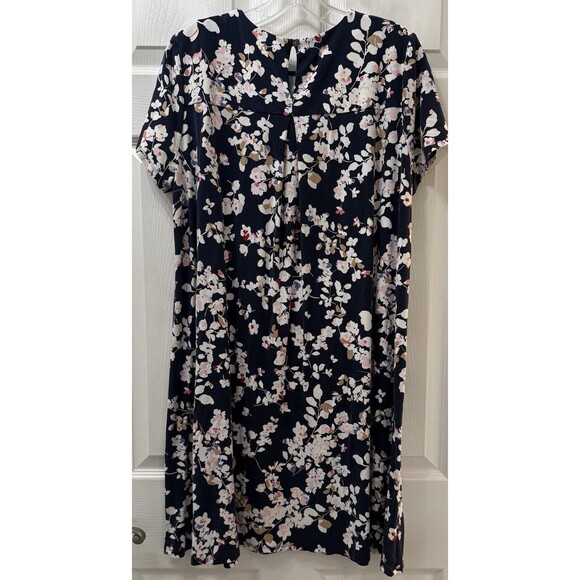 J JILL Wearever Collection Perfect T-Shirt Dress Large Navy Blue Waterfloral - Picture 3 of 10